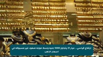 ارتفاع قياسي.. عيار 21 يتجاوز 5000 جنيه وسط موجة صعود غير مسبوقة في أسعار الذهب